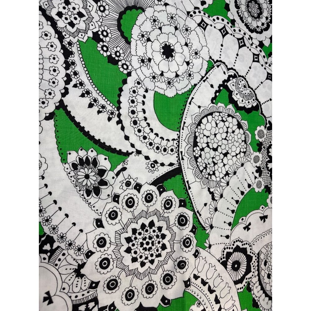 Vintage Cotton Upholstery Fabric 1/2 Yard x 46" Black & White Floral on Green Ba